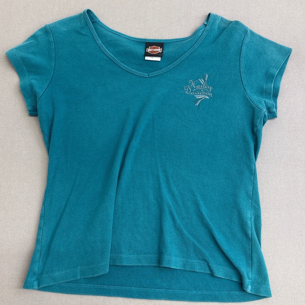 Harley-Davidson Womens XL Teal Blue Graphic T-Shirt Whitt's Manassas VA USA Made